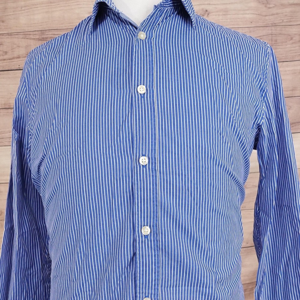 H&M Shirt Mens Medium Blue Stripe Easy Iron Button Front Dress Long Sleeve